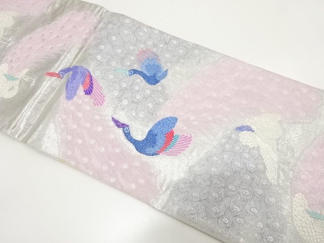 JAPANESE KIMONO / PEACOCK PATTERN WOVEN FUKURO OBI